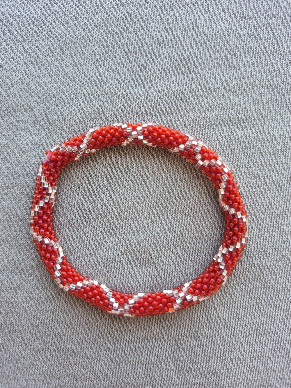 Red and Silver Beaded Twist Bracelet